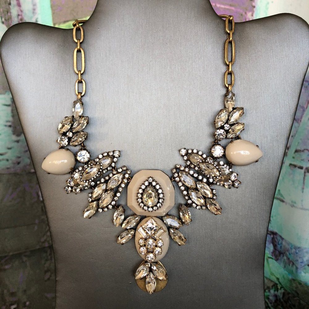 J. Crew Jeweled Gold/Cream/Silver Statement Necklace